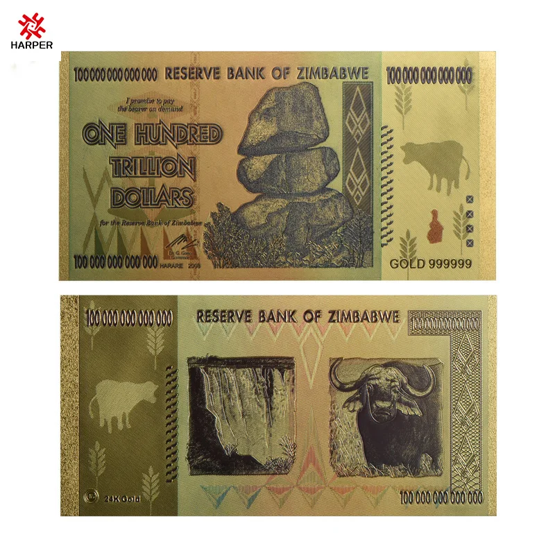 

Nice 10pcs/lot Zimbabwe One Hundred Trillion Dollars Gold Banknote In 24k Gold Plated with 99.9% Metal Pure Gold for Collection