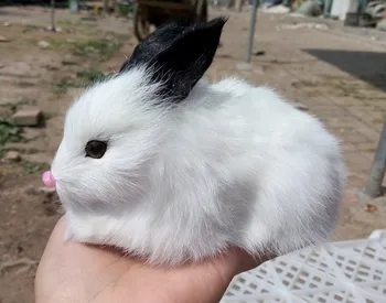 

simulation cute white squatting rabbit 17x10cm model polyethylene&furs rabbit model home decoration props ,model gift d270