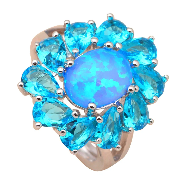 

High quality blue rings real pure silver 925 sterling silver Created blue fire opal luxury wedding fine jewelry SR4