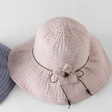 Женская летняя пляжная Рыбацкая шляпа с широкими полями, Женская Модная хлопковая Солнцезащитная Складная женская шляпа с цветком