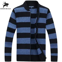 Высокое качество мужской свитер Осень Зима Новое поступление полосатый кардиган мужской свитер модный стоячий воротник свитера для мужчин