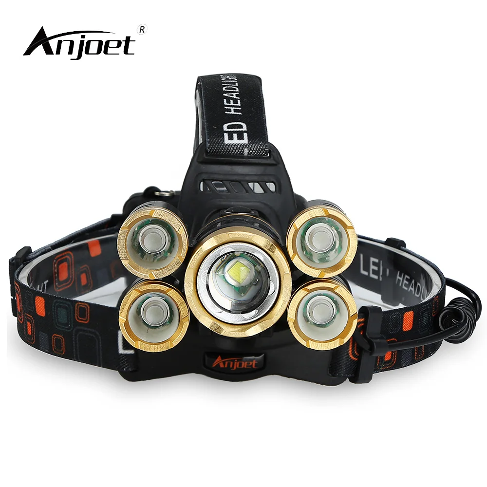 ANJOET 5 LEDขี่จักรยานไฟหน้า4R5 1T6 15000 lumens Z Oomableแบบชาร์จที่สามารถโฟกัสไฟไฟฉายไฟฉายตกปลาตั้งแคมป์