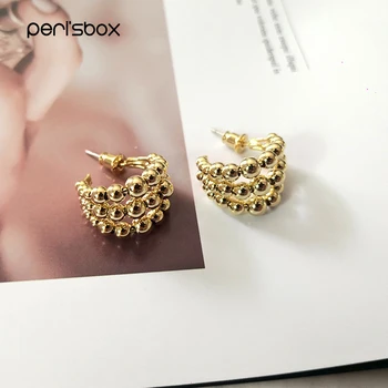 

Peri'sBox Three Layered Multi Gold Balls Hoop Earrings for Women Chunky Solid Gold Earrings Hoops Street Style Earrings New 2019