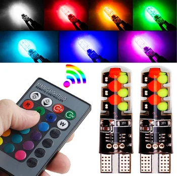 

2pcs T10 W5W 194 501 12Chips COB LED Silicone Shell Strobe Flash RGB With Remote Control Auto Marker Lamp Wedge Car Marker Light