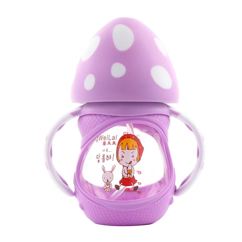 MMBABY 150ml Baby Milk Feeding Bottle with Silicone Handle BPA Free Safe Infant Drinking Water Glass Bottle