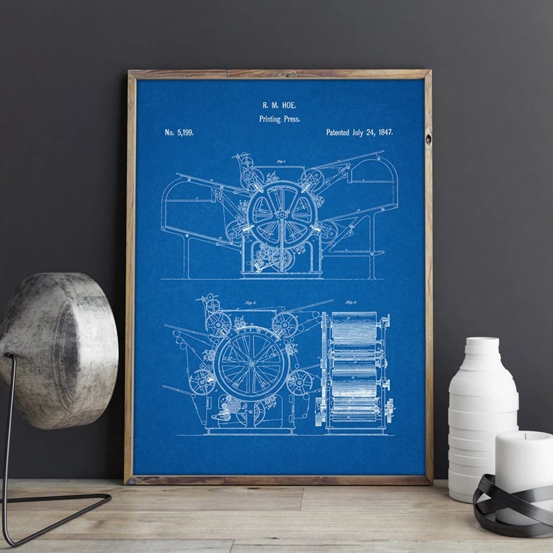 Printing Press Patent Poster Wall Decor
