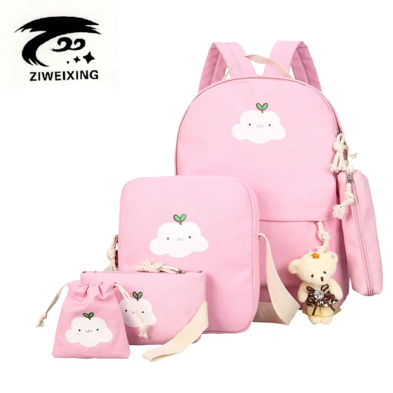 ZIWEIXING Canvas Backpacks Clouds Printing Women Backpack High Quality School Bags For Teenage Girls Cute Bookbags Mochila 5 set bookbags-for-girls