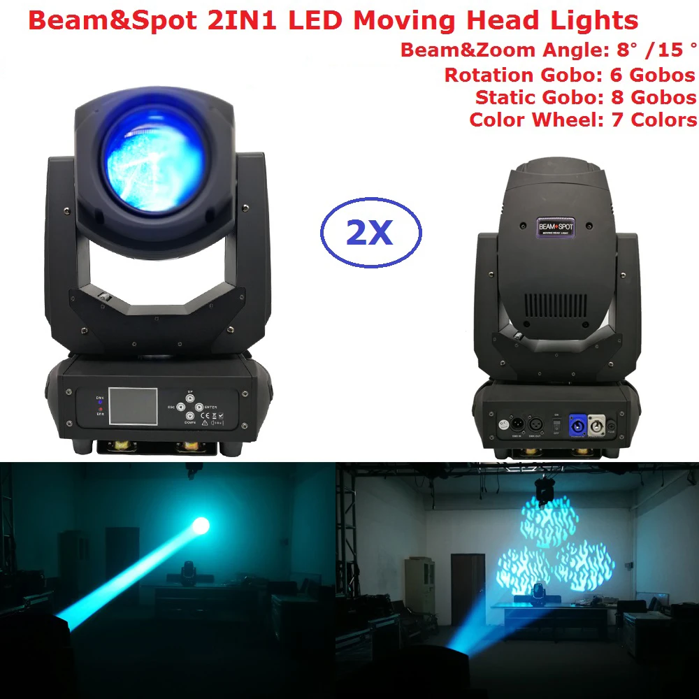 Flightcase Pack 2xlot 200 Вт Луч пятно 2в1 LED движущиеся фары вращение тройной призмы ЖК