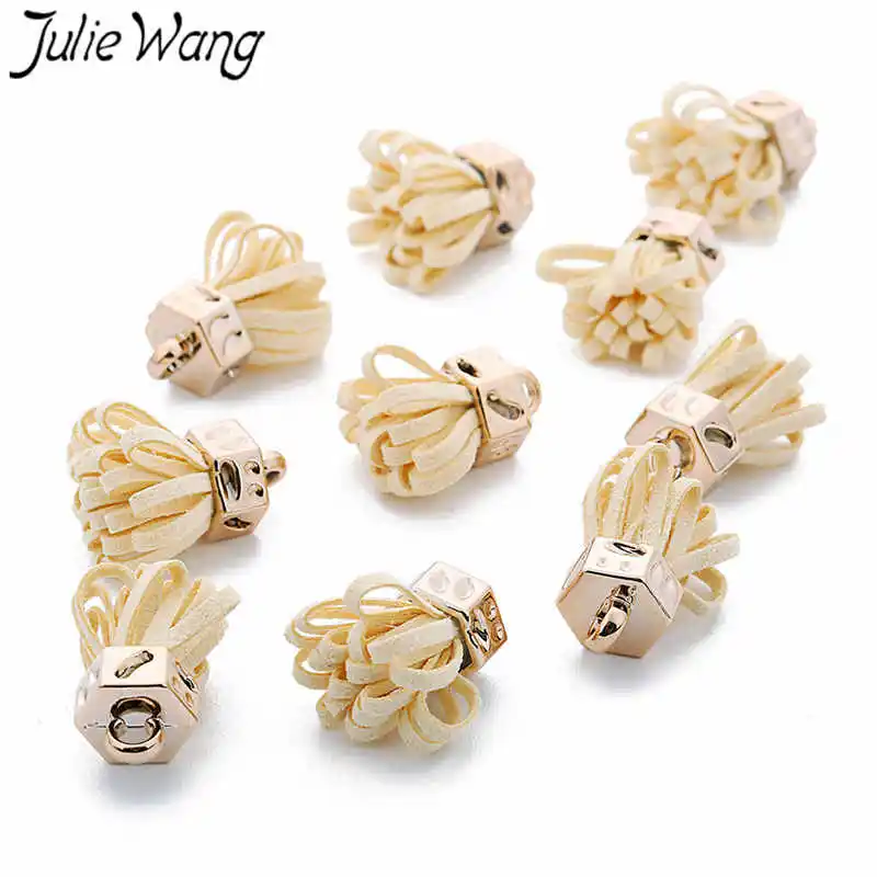 Julie Wang 20PCS Alloy+Suede Leather Small Tassel For Earring Pendant Charms Keychain Cellphone Straps Purses Jewelry Accessory