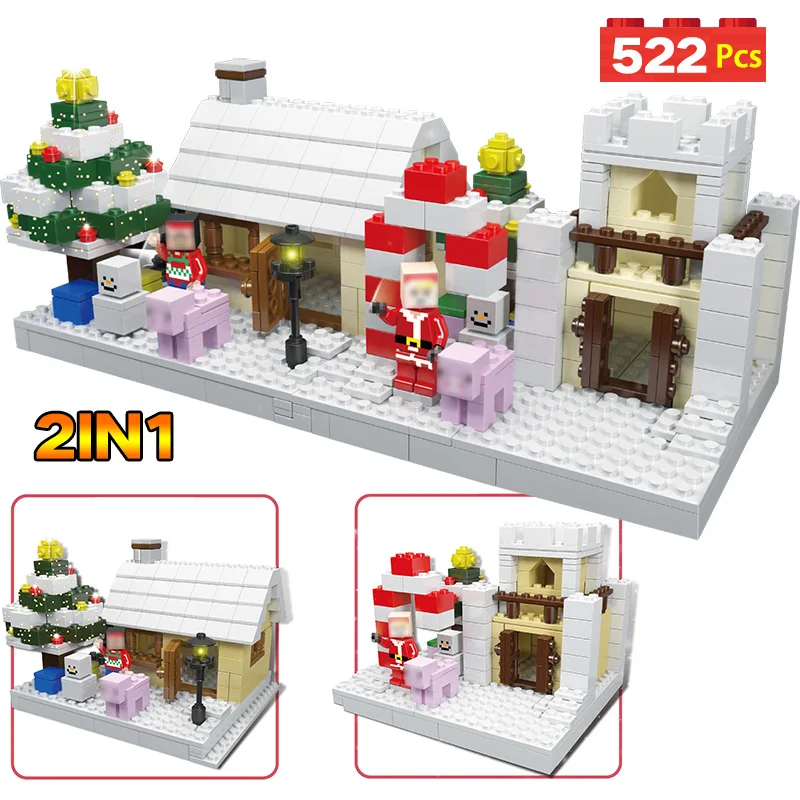 

Building Blocks Creator Winter LegoINGlys Cottage Christmas Villa Heavy Snow Wood House Model Plastic Brick Toys for Children