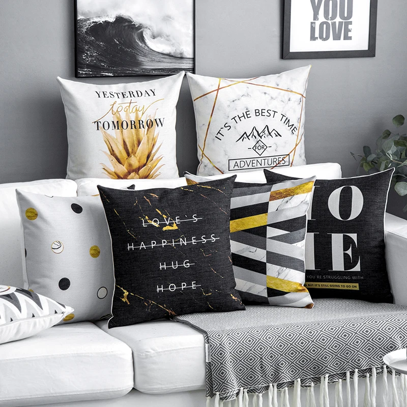 

2019 Black Gold ins Cushion Cover Geometric Hug Pillowcase Modern American Car Living Room Sofa Decoration Bed Headrest 45*45cm