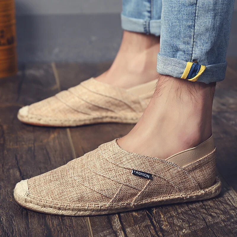 

Men Flats Shoes Hemp Canvas Espadrille Shoes Casual Slip on Men Boat Shoes Breathable hand made Fisherman Shoes Plus Size 45