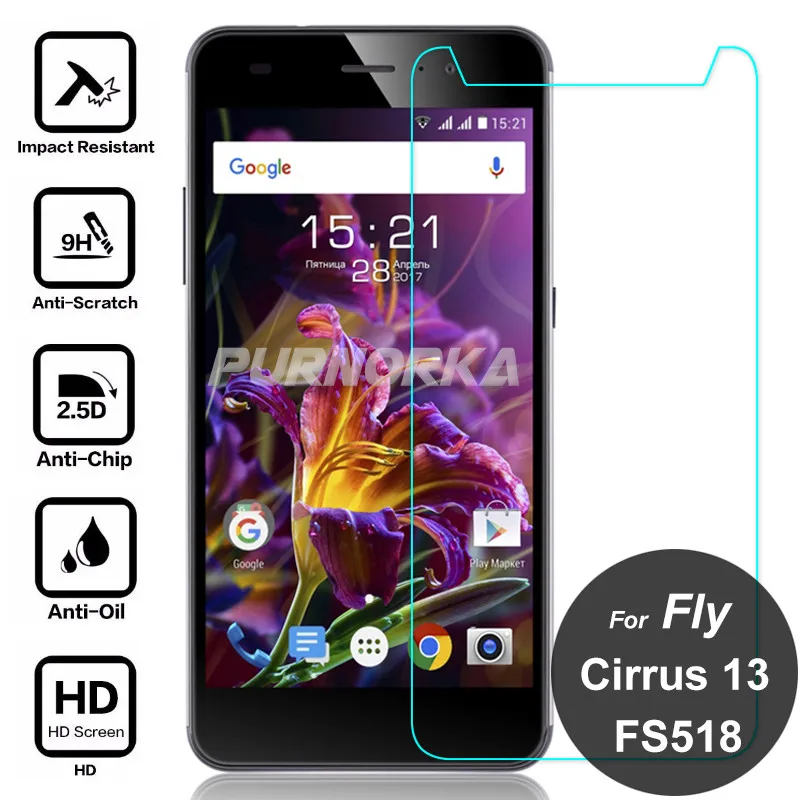 For Fly Cirrus 13 FS518 Tempered Glass 9H Front Screen Protector Protective Film On Cirrus13 FS 518 5.0 inch | Мобильные телефоны и