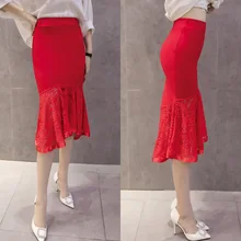 Сексуальная Женская юбка-карандаш OL тонкая облегающая юбка с кружевными оборками юбка-Русалка офисная одежда юбки TY53