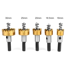 Hot 5Pcs HSS Titanium Twist Drill Set Hole Saw Stainless Steel Aluminum Iron Tools 16 / 18.5 / 20/25 / 30mm W / 5 Wrenches