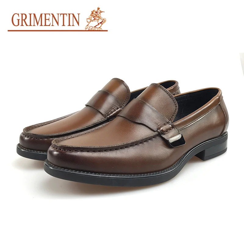 

GRIMENTIN 2019 Newest Summer brand luxury mens dress shoes genuine leather brown comfortable fashion men oxfords size:38-44
