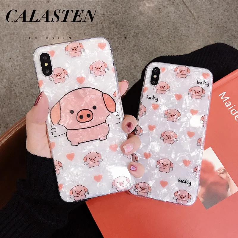 

CALASTEN Luxury Lucky Pig Pattern Marble Phone Case For iPhone X XS Max XR Soft TPU Cover For iPhone 7 8 6 6s Plus Coque Funda
