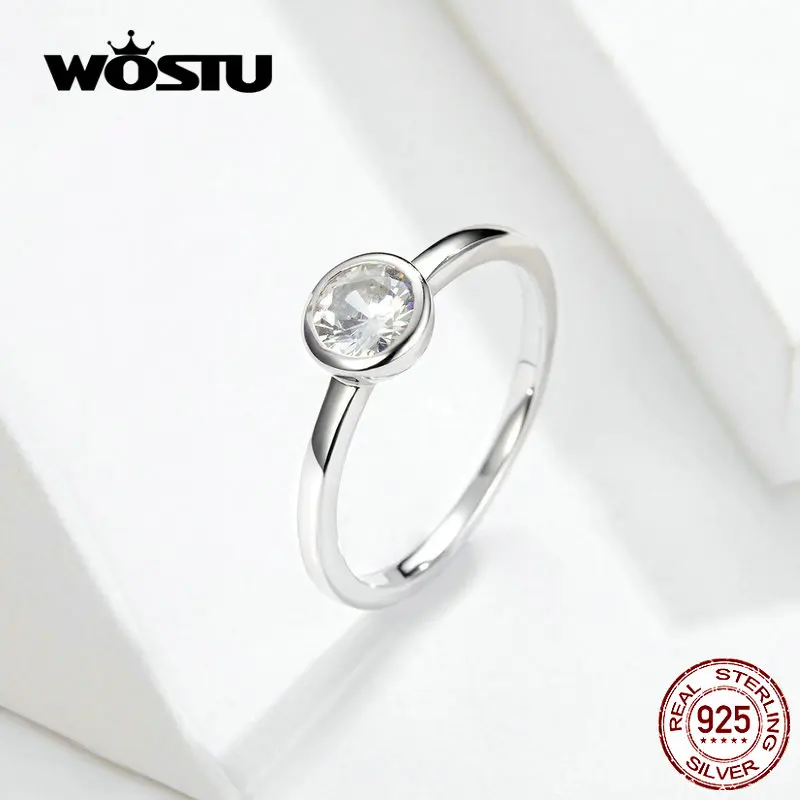 WOSTU изысканное модное кольцо с кристаллом 925 пробы серебро Циркон Круглые Кольца для женщин украшения на свадьбу, годовщину CQR535