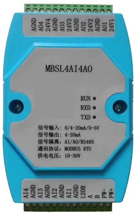 4 Channels Analog Input and Output Module 4 Channels AD Input and DA Output RS485 MODBUS Protocol Communication