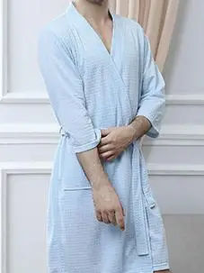 Lovers Summer Fashion Waffle Bathrobe Women Suck Water Kimono Bath Robe Plus Size Sexy Dressing Gown Bathrobe Bridesmaid 7479 - Цвет: Men-Light pink