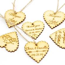 50 персонализированные выгравированные на заказ свадебные имя и дата любящее сердце деревянное Свадебное подарок украшение стола сувениры бирки на конфеты