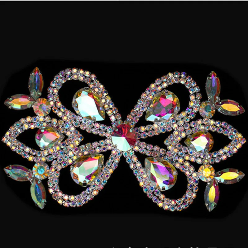 

AINNY 1 pcs 11.8*6.8 cm Flower Flatback Copper Hotfix Rhinestones Applique for Wedding Dresses DIY Crafts