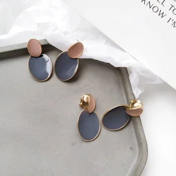 Korean Enamel Metal No Ears Hole Earrings Creative Irregular Round Oval Clip Earrings Without Piercing For Women Girls