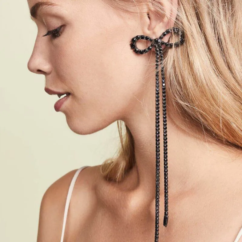

SHIFEEL New Arrival Occident Fashion Brand Style Multi-layer claw chain Rhinestone Bow Big Drop Earrings Bohemia Long Pendients