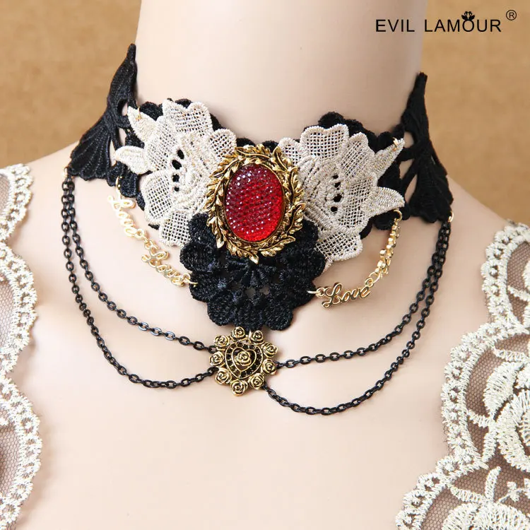 

Princess gothic lolita necklace Queen van black crochet lace collar necklace neck girlfriend on valentine's day gift JL-78