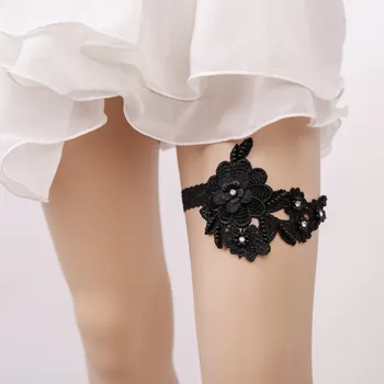 

Top quality White/black Bride Garter Lace pearl Wedding Garters Women's Sexy Leg ring party Belt Suspender decoration supplies