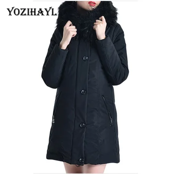 

YOZIHAYL New Parkas 2018 Winter Women Hooded Zippers Pockets Slim Parkas Casual Long Padded Streetwear Warm Long Cotton Coat