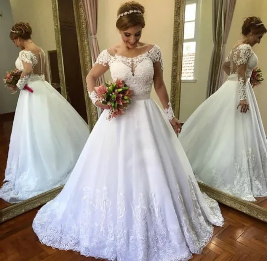 

Vestido De Noiva 2018 Vintage Long Sleeves Wedding Dress A Line See Through Back Lace Bridal Gown Casamento Robe De Mariee