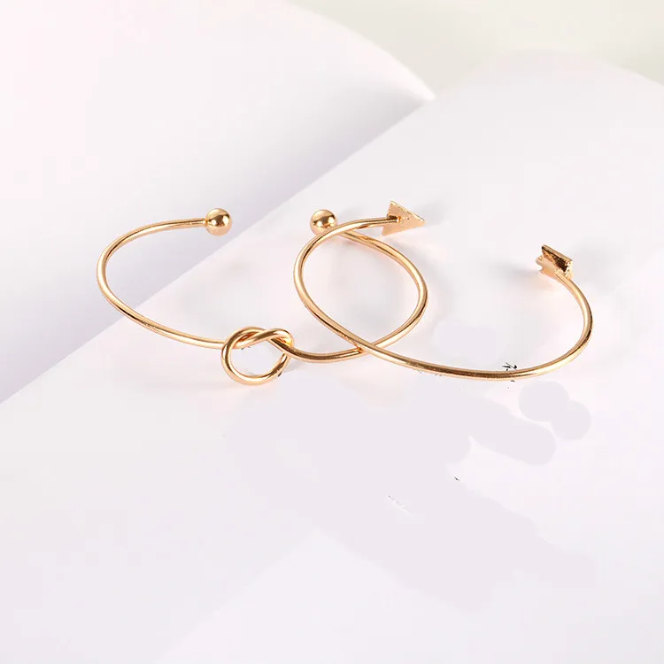 Set Punk Fashion Bracelets Wild Simple Color Protection Electric Arrow Knot Open Mouth Ladies