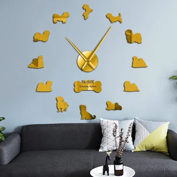 

Lhasa Apso DIY Wall Art Stickers Giant Wall Clock Bearded Lion Dog Frameless Large Wall Watch Lhasa Dog Owners Gift Home Decor