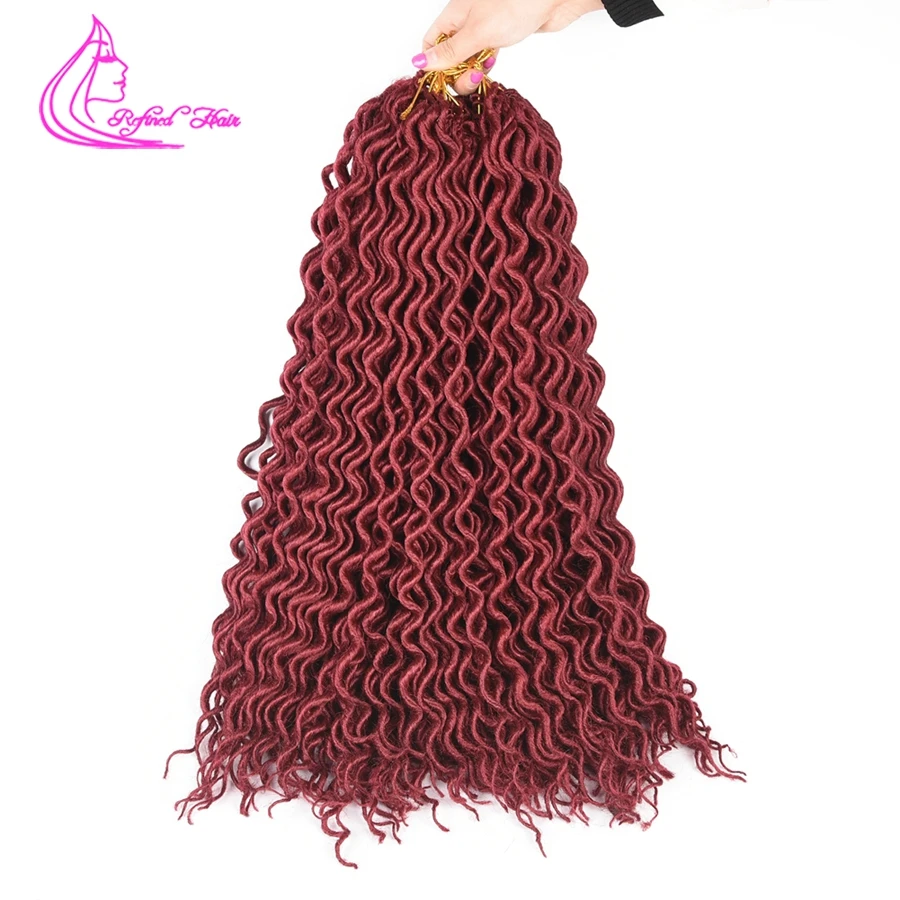 Рафинированные волосы 18 дюймов длинные кудрявые вязанные крючком косы синтетические богиня локоны плетение наращивание волос Faux Locs Curly 24 пряди/шт