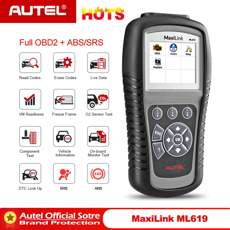 

Autel Maxilink ML619 OBD2 Scanner ABS SRS CAN OBDII OBD 2 Code Reader Car Auto Diagnostic Tool PK AL619 Free Update Lifetime