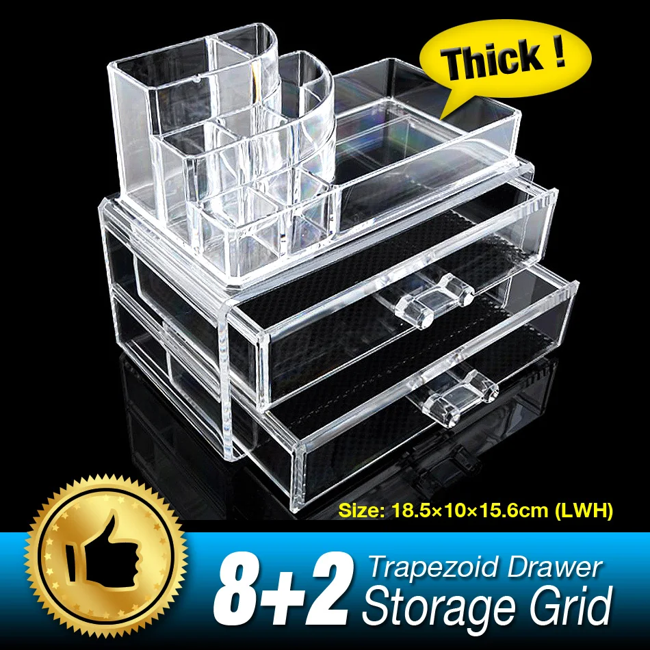

10 Grid 3 Layer Drawer jewelry Box Make up Organizer Storage Holder Skin Care Cabinet Clear Acrylic Large Display Box EQC368