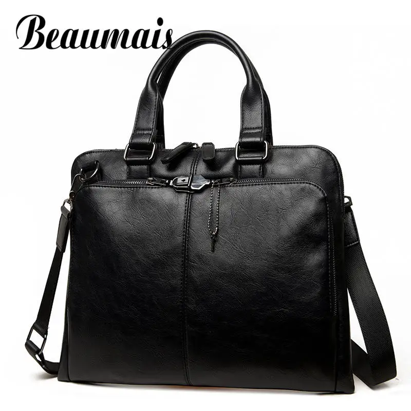 

Beaumais Casual Men's Briefcase Leather Shoulder Bag Business Messenger Bags Computer Laptop Handbag Bag Male Travel Bag DF0330
