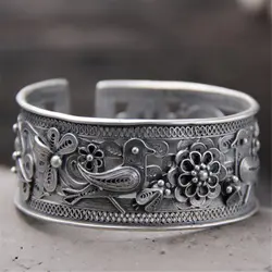 925 серебро ручной работы открытия Браслеты и браслет наивысшего качества Симпатичные птица цветок браслет для Для женщин китайские