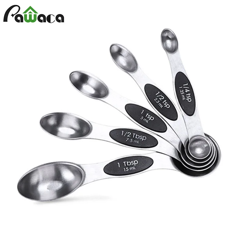 5pcs Double Sided Measuring Spoon Set Stainless Steel Measuring Cup Kitchen Scales