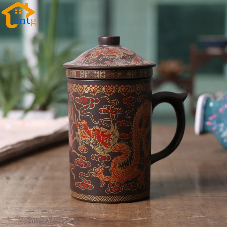 

300ML Chinese Yixing Tea Cup,Purple Clay Dragon and Phoenix Tea Pot with Filter/Infuser for Coffee & Tea Sets