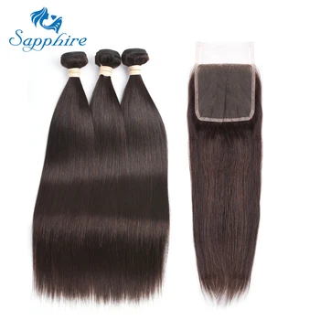 

Sapphire Remy Hair 2# Chocolate Brown Straight Hair 3 Bundles With Closure Human Hair Weave Bundle Straight Human Hair Extension