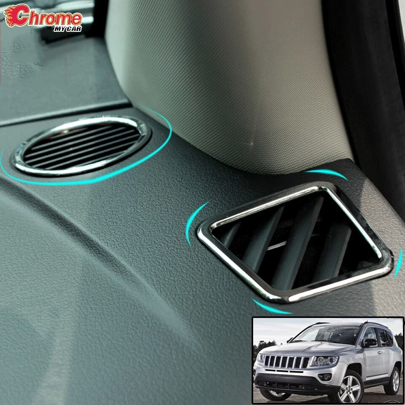 

For Jeep Compass Patriot Front Upper Air Vent Outlet Dashboard Chrome Cover Trim 2011 2012 2013 2014 2015 2016 Accessories Bezel
