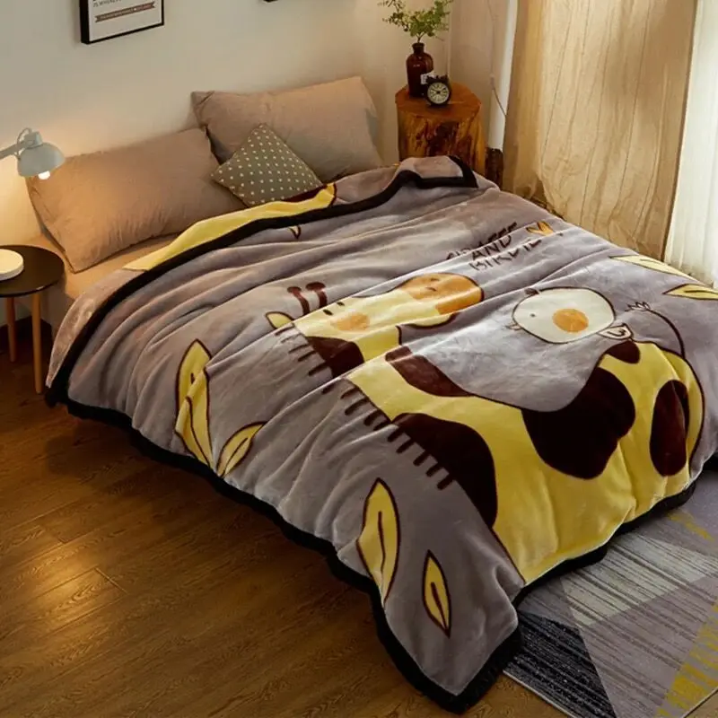 

Lovely Cartoon Flannel Quilts Bedding Soft Fur Comforters Throw on dormitory autumn Blanket Printed Bedspread Cotton Duvet Cover