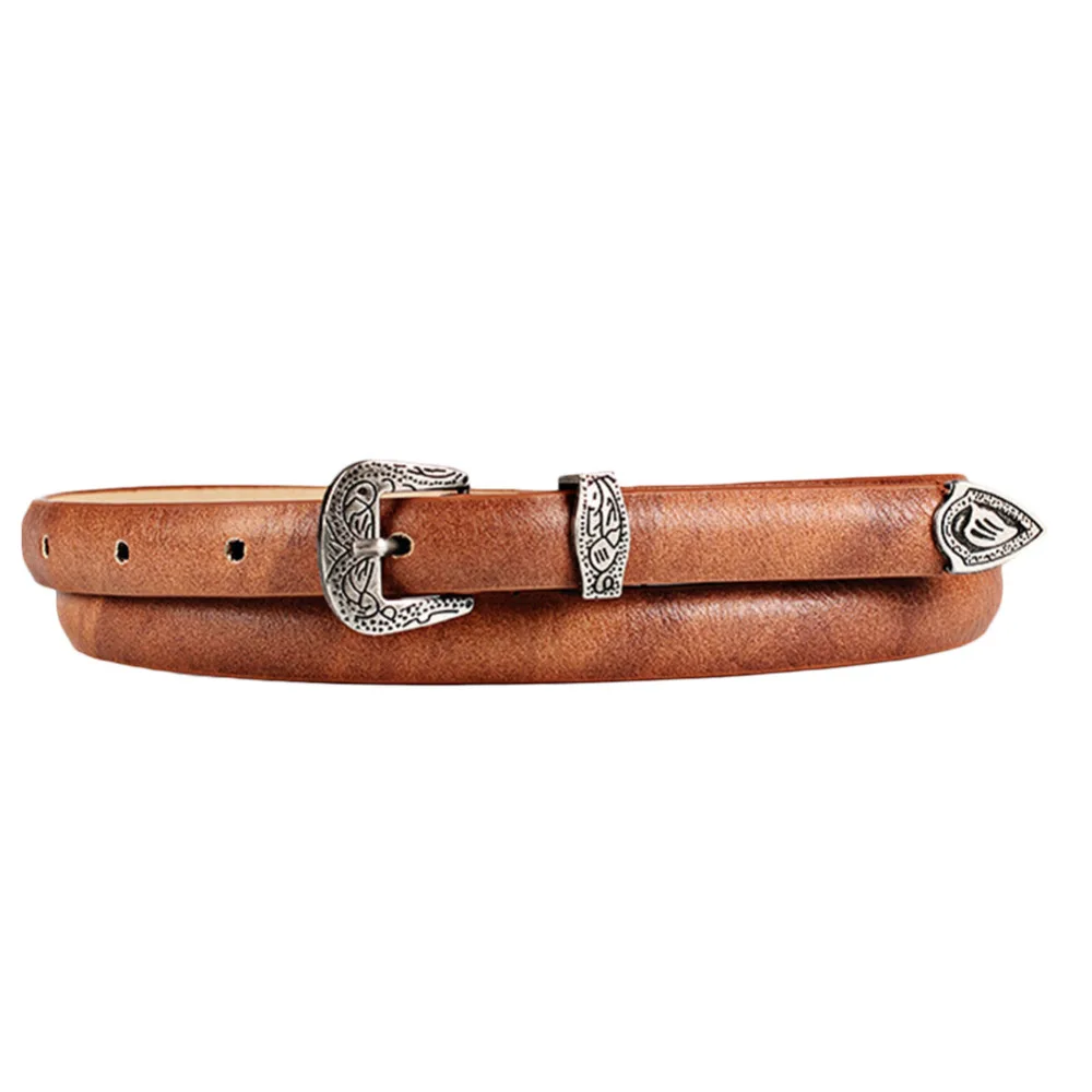 

2017 Newest Women's Vintage Carve Thin Waist Belt Trendy and All-matching Faux Leather Waistband Fashion Pin Metal Buckle Straps