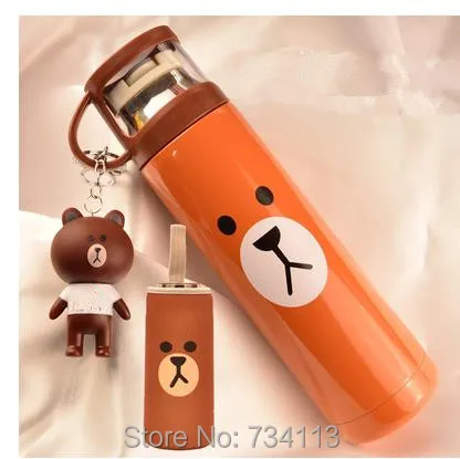 

Cartoon Water Bottle cute with pendant doll Water Bottles Portable Lid bottle + doll Pendant + CupSet 500ML Pet pattern bottle