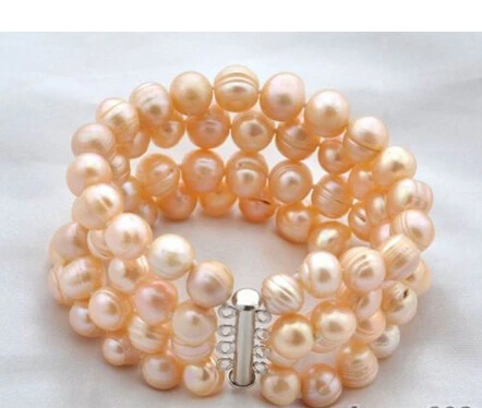

Free shipping@@@@@ 4strands 8"11mm baroque pink freshwater pearl bracelet