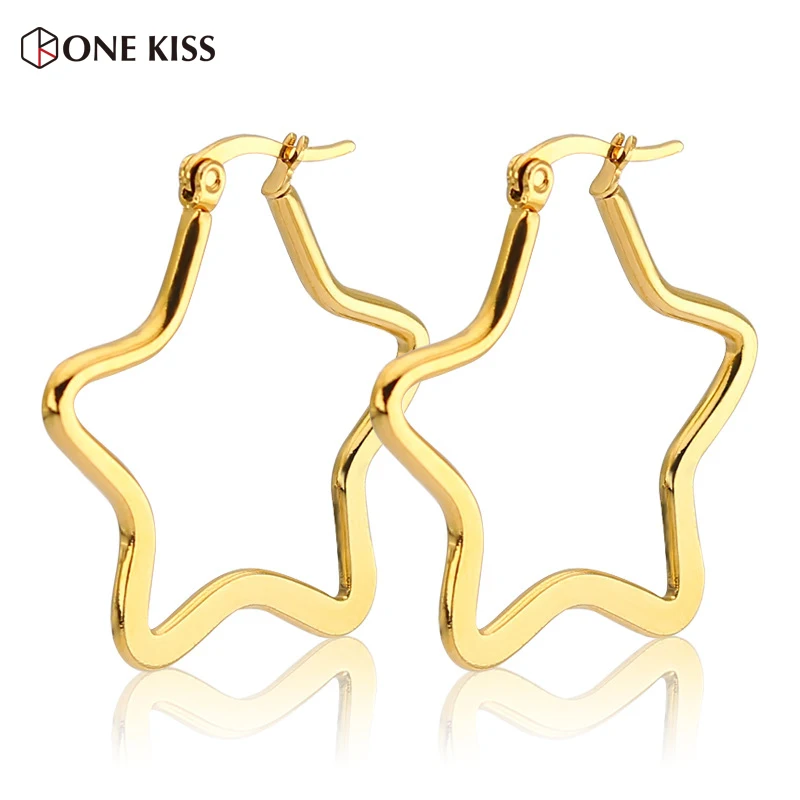 

Classic Gold Color Large Star Shape Hoop Earrings for Women Minimalistic Stainless Steel Statement Ear Jewelry Punk Rock 2018