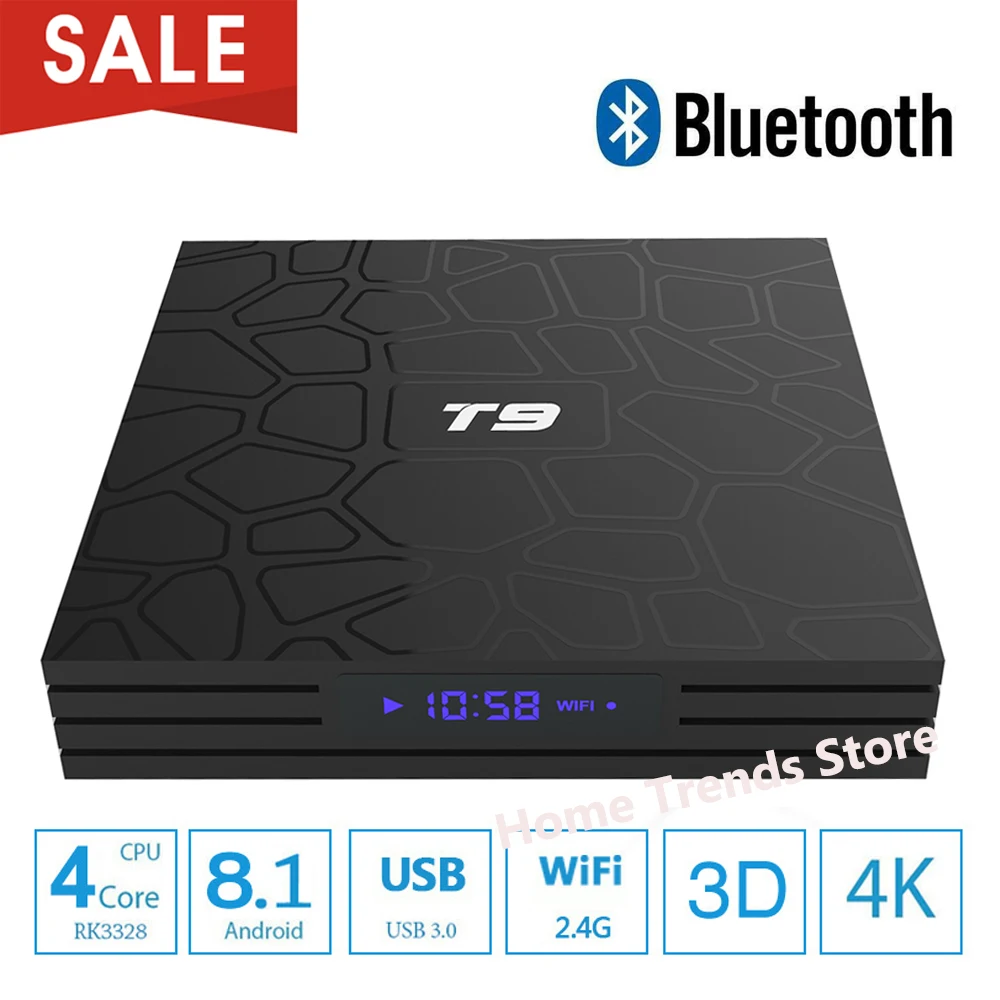 

New T9 Smart Android 8.1 TV Box 4GB 32GB Rockchip RK3328 1080P H.265 4K USB 3.0 Smart 4K H.265 Set Top Box WIFI Bluetooth pk x96
