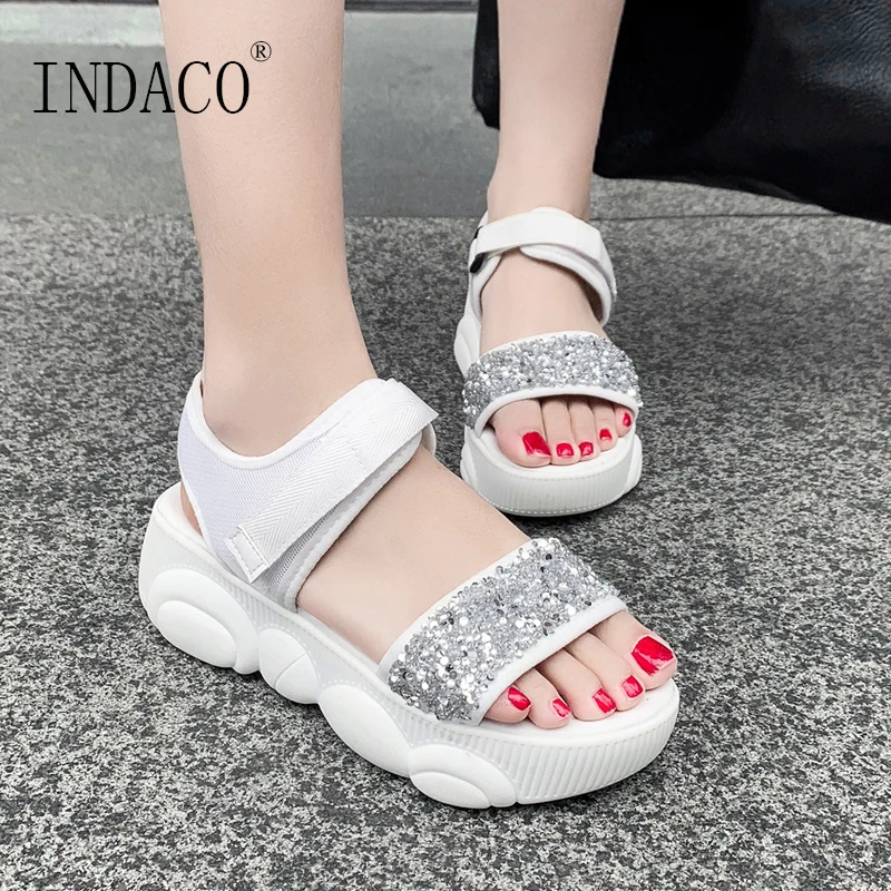 

2019 Women Sandals Platform Sandals Rhinestone Summer Shoes Womens Sandals Flat 5.5cm